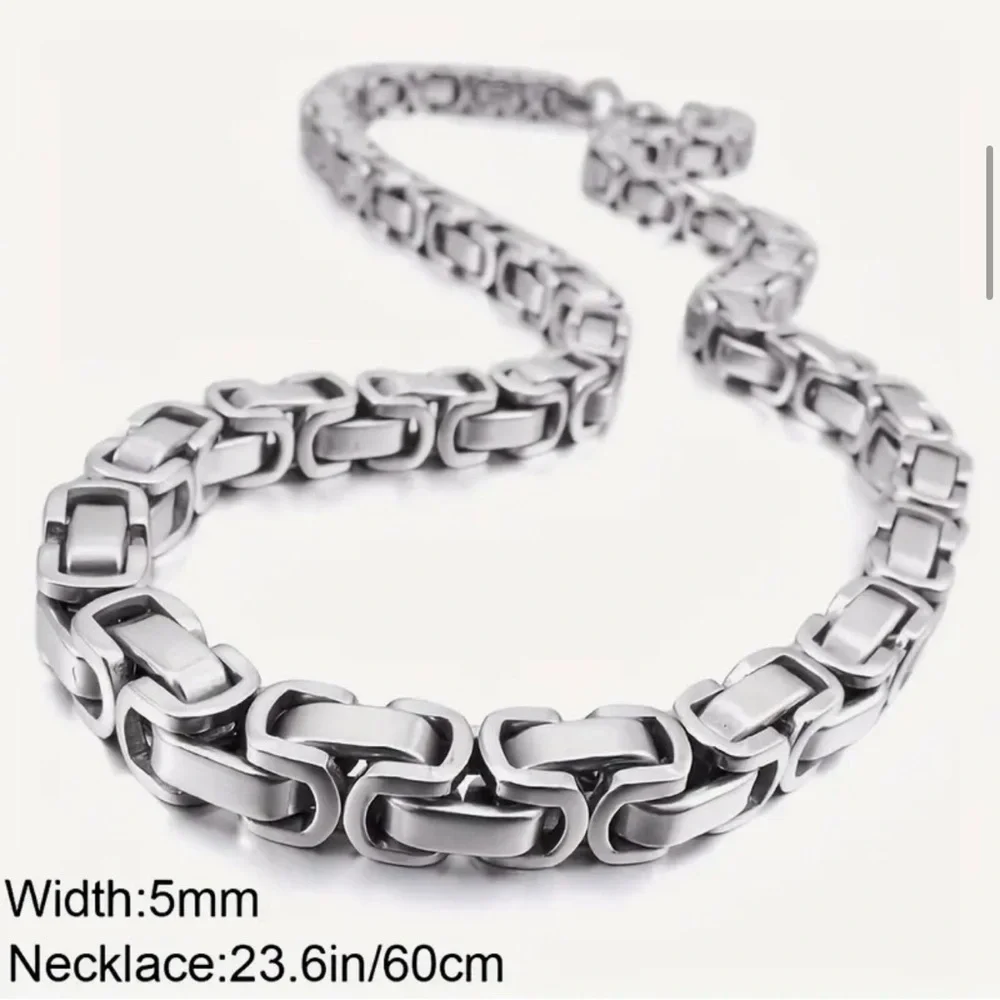 Men’s Byzantine 304L Stainless Steel Chunky Silver 5mm Chain Link Necklace - Picture 4 of 12